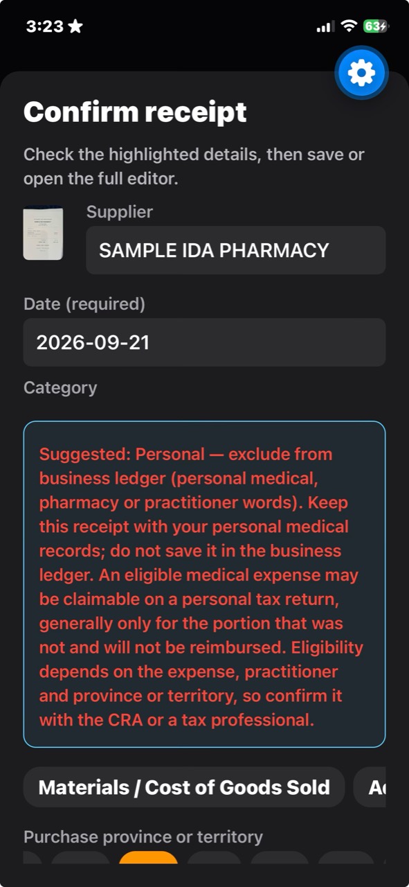 A personal pharmacy receipt warning in Luudwood Ledger